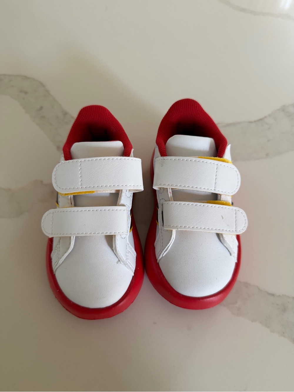 Disney White and Red Kids Velcro Sneakers with Yellow Accent